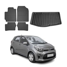 Fußmatten & Kofferraumwanne Set für Kia Picanto Schrägheck 2017-2026 Gummi 5x