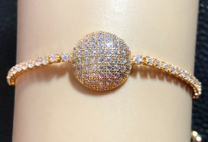 Authentic Gold Plated CZ Bolo Bracelet Simulated Diamond Round Dome Adjustable 3399