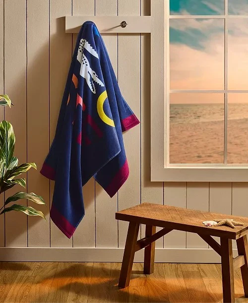 TOALLA DE PLAYA DE LUJO LACOSTE LOGO MULTICOLOR 100% ALGODÓN 36" X 72" NUEVA CON ETIQUETAS Foto 2 de 4