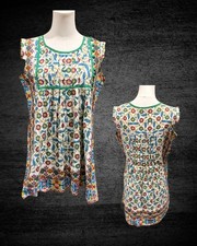 Akkriti Women's All Cotton Thin Boho Retro Print Sleeveless Pleated Tunic Top M