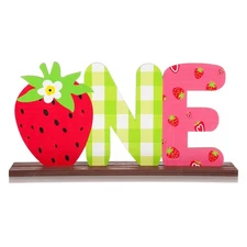 Wooden Strawberry One Letter Sign 1st Birthday Table Centerpiece Decor