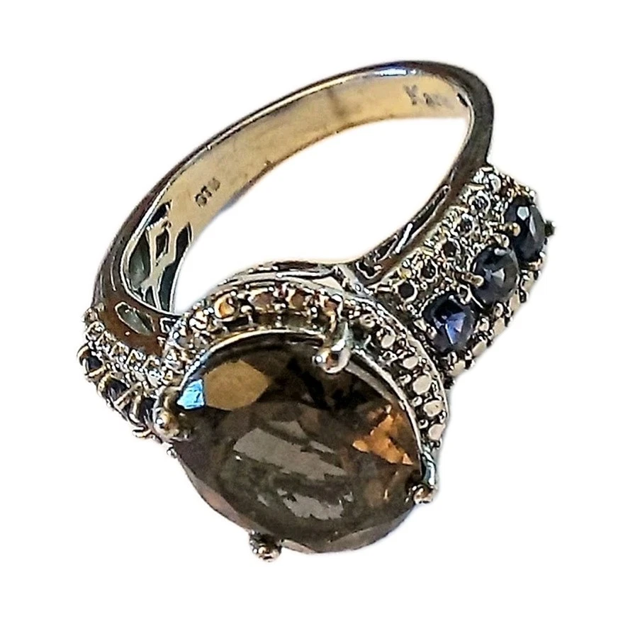 Anillo de cóctel Karis STS tono plata cuarzo ahumado con piedras azules talla 7,5 Foto 2 de 4