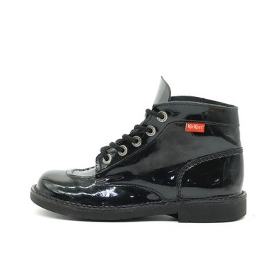 Kickers Damen Schnürboots Lack Stiefeletten Schwarz Markenlogo Klassik EU 38