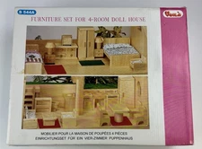 Voila Wooden 4-Room Doll House Furniture Set ECO Wood S544A Earth Toys Vintage