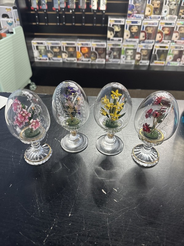 Vintage Tree & Flower Set in Clear Glass Franklin Mint FABERGE Has Orig Packages