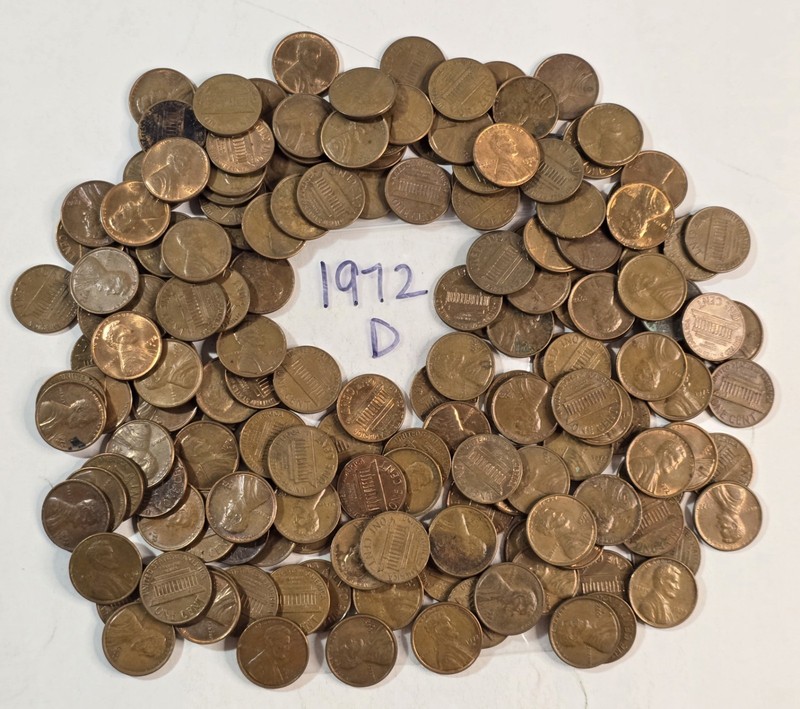 1972 Lot Lincoln Memorial Copper Cent Penny D Denver Mint Mark 1.2 Pound lb Bulk