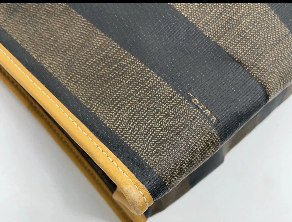 Auténtico Bolso de Mano FENDI Pequin Rayas Cuero PVC De Colección con Certificado de Autenticidad Foto 2 de 4