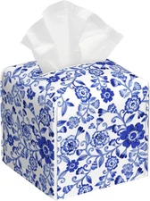 Tissue Box Cover,Blue and White Porcelain Flowers Pu Leather Square Color14