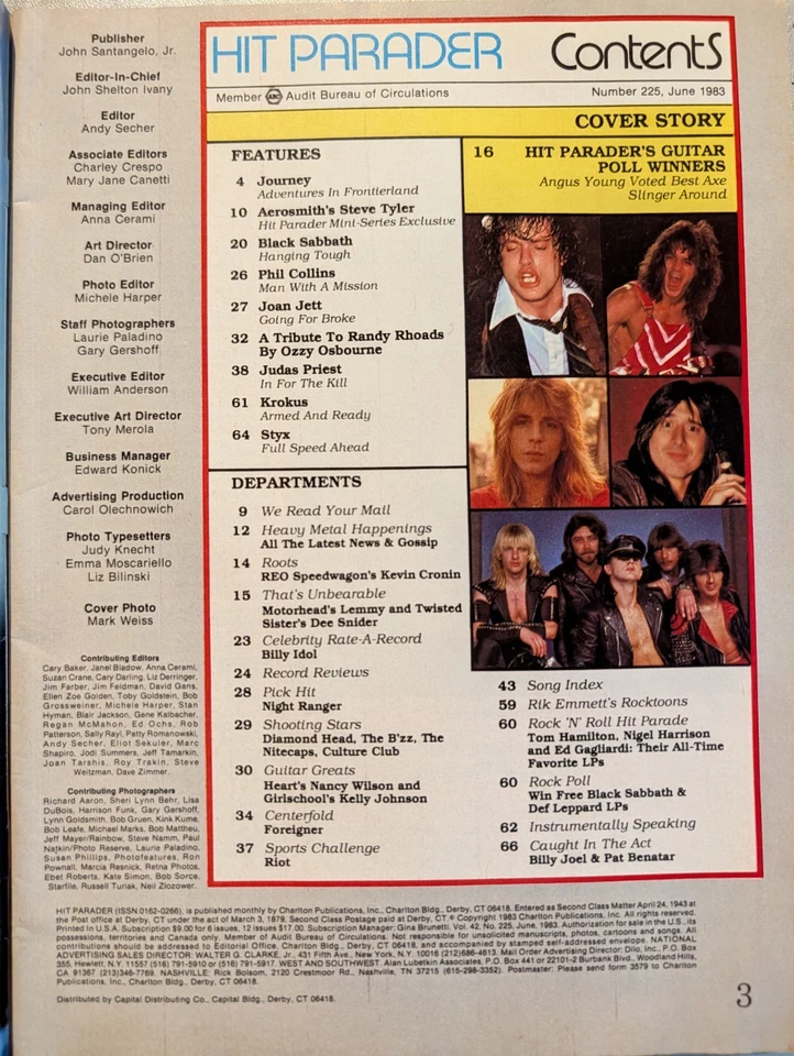 HIT PARADER Magazine May 1983 Van Halen, KISS, Pat Benatar, Foreigner, Aerosmith - Image 2 of 4