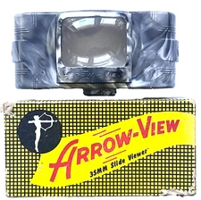 VINTAGE ARROW-VIEW ADJUSTABLE 35mm SLIDE VIEWER MARBLED BAKELITE MAGNIFIER & BOX