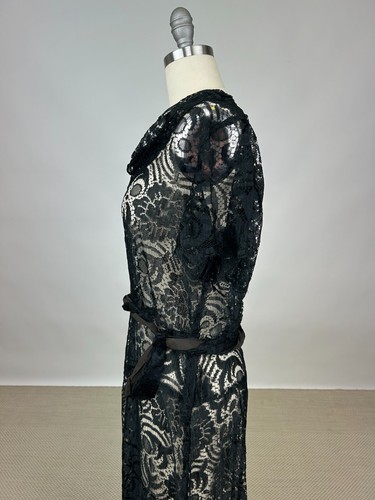 Antique Vintage 1920s Black Floral Geometric Lace Pattern Mourning Dress - Picture 7 of 14