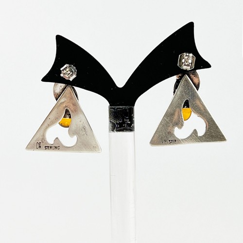 Mine Finds Jay King DTR Sterling Silver Teardrop Amber Floral Triangular Earring - Picture 5 of 6