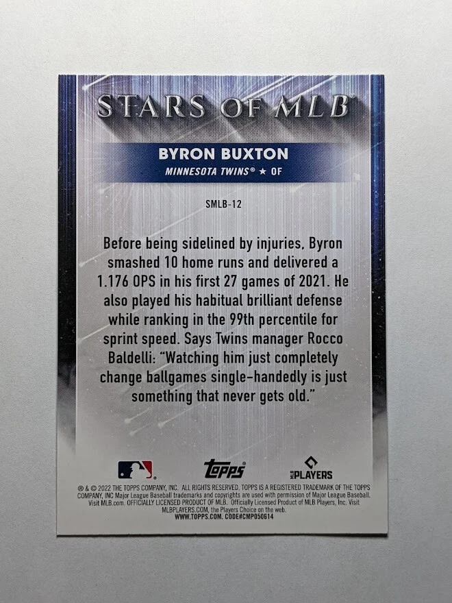 2022 Topps Series 1 BYRON BUXTON STARS OF THE MLB INSERT CARD #SMLB-12 TWINS - Image 2 of 2