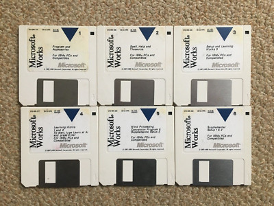 Vintage Retro Microsoft Works 6 Disketten Set für IBM & PC Software KONVOLUT