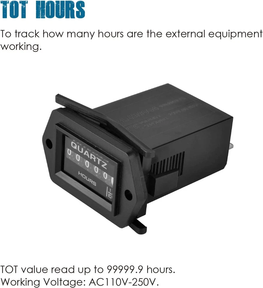 AC 110V 120V 220V 230V 250V Hour Meter, Data Storage For ZTR Lawn Mower Forklift - Image 2 of 4