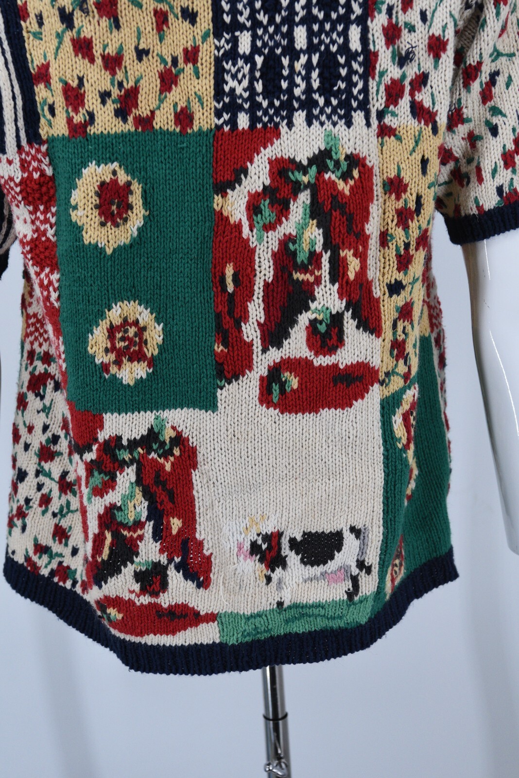 Vintage Eagles Eye Hand Knit Patchwork Short Slee… - image 13