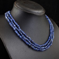 196 Cts Natural 3 Strand Blue Iolite Faceted Beads Necklace Jewelry JK 21E379