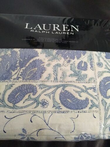 Lauren Ralph Lauren KING CALLEN Kwiatowa poszewka na kołdrę Zestaw Shams Biały Niebieski - Zdjęcie 1 z 9