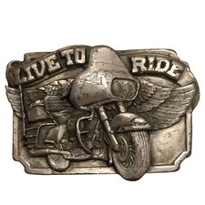Live To Ride Belt Buckle Motorcycle 1983 Biker Distressed Road Bike