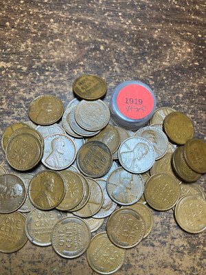 1919-P LINCOLN WHEAT CENT PENNY ROLL, ''ALL COINS IN ''VF/XF'' condition 50 coins!