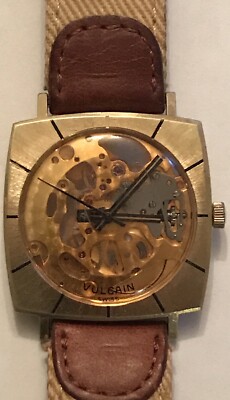 VULCAIN 20 MICRONS 17 JEWELS T44 WINDUP WORKS 1960'S SKELETON MENS