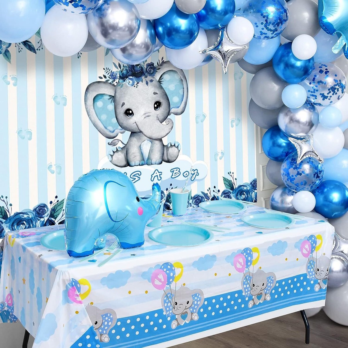 Elephant Shower Head Baby Elephant Baby Shower Decorations Kit - 224 Pcs  Blue Theme Party Supplies For 20 Guests Elephant Decor Baby Shower, image size:1200x1200