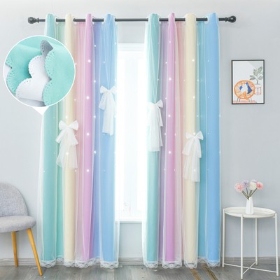 Blackout Curtains Ready Made Rainbow Double-Layer Net Curtains Kids Bedroom Home