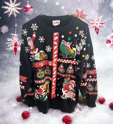 VTG Nutcracker Christmas Santa Sparkly Light Long Sleeve Sweat Shirt Size 38 EUC