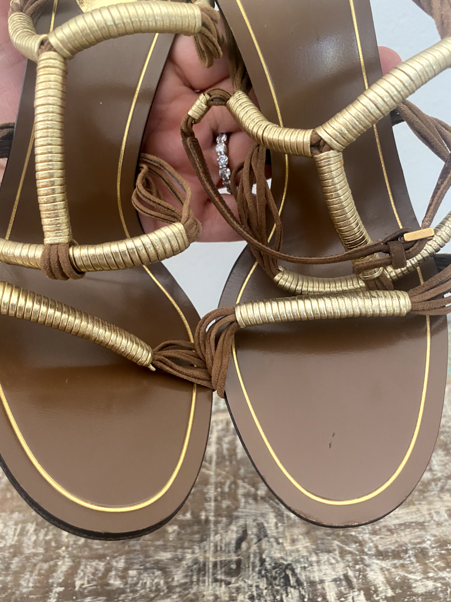 GUCCI Brown & Gold Sudden High Heel Sandals Shoes 38.1/2 | eBay