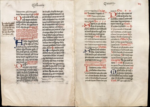 Medieval Manuscript Leaf Folio Size Parchment 10x14" Red Blue Black Circa 1400 - Picture 1 of 3