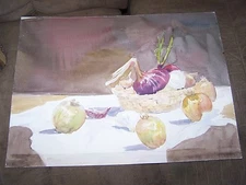 Original Watercolor By Peg Humphreys, Garlic & Onion & NutCrackers 16.5"x 22"