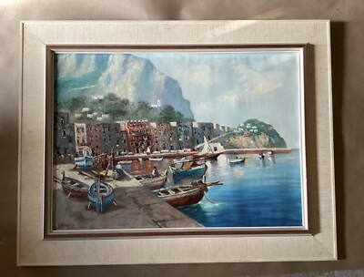 VTG Oil on Canvas By Italian Artist Vincenzo Irolli (1860-1945), Cityscape Water