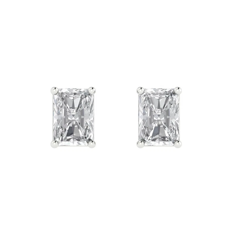 VVS1 Zirconia Diamond Stud Earrings, Push back (1 cttw, 6x4mm, Emerald-Cut) - Image 3 of 4