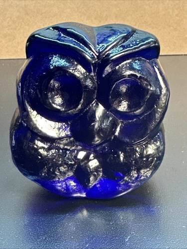 Owl Paperweight Blenko Handcraft Glass Colbalt Blue 3 Inch 2022