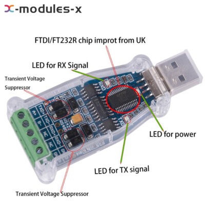USB to RS485 RS422 Serial Adapter FTDI Chip USB to Terminal Block Converter New