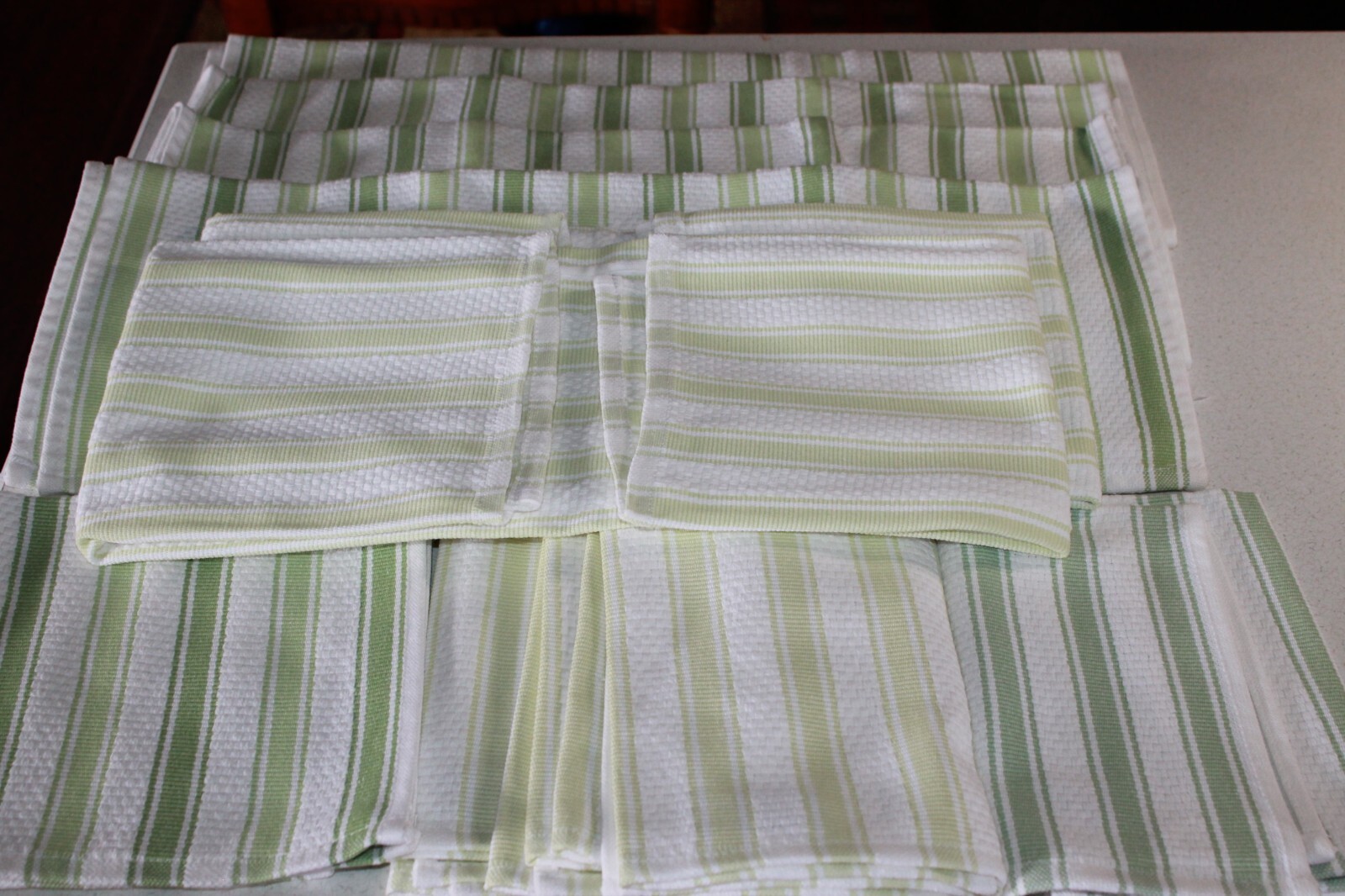Lot of 11 Williams Sonoma Kitchen Dish Towels & Cloths Green Stripe NEW