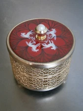 1950 Box Ceramic Gold Metal Decor Fashion Women Makeup Powder Vintage