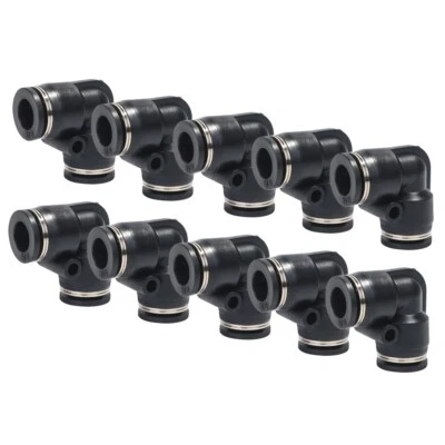 LOKOCAR Push To Connect Air Fittings Tube 1/4" Od Elbow Air Line Union Push 10Pcs Black