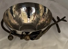 Mary Jurek Bowl Hammered Cherry Berry Branch Leaves Stainless Steel Brass 5”