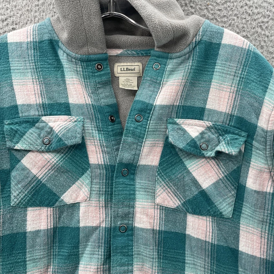 L.L.Bean флис с подкладкой фланелевая рубашка Kids большой зеленый клетку открытый лагерь Shacket - Изображение 2 из 4