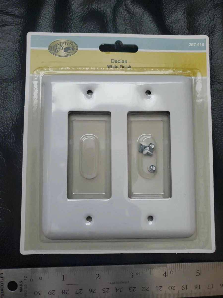 Hampton Bay Double Outlet Plate Cover Rocker White Finish 257 418 Metal Steel