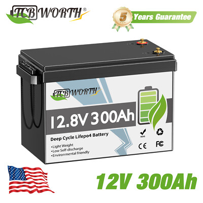 12V 300Ah Lithium Battery LiFePO4 3840W 200A BMS f/ RV Solar Boat Off-grid Motor