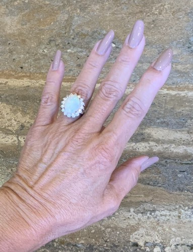 SPECTACULAR WHITE GOLD AUSTRALIAN OPAL AND DIAMOND RING!! - Picture 10 of 12