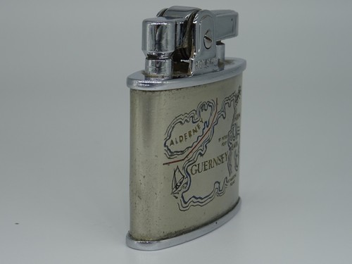 Vintage Rolstar ALDERNEY & GUERNSEY MAP Petrol Cigarette Lighter & Engraved Map - Picture 2 of 9