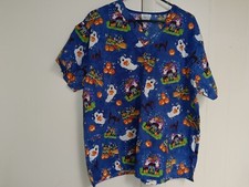White Swan Fundamentally Cotton Halloween Theme Medical Scrub Top, Size Large