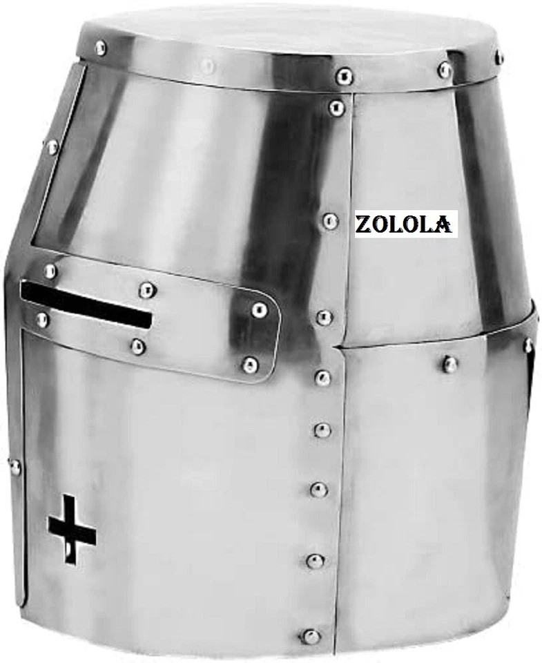 Casco Caballero Cruzado Medieval Acabado Plateado y Pulido al Aceite Nuevo Desgaste para la Cabeza Foto 2 de 4