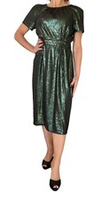 PETER SOM WOMENS GREEN SEQUIN SHIMMER SHORT SLEEVE SHEATH COCKTAIL DRESS ITALY 4