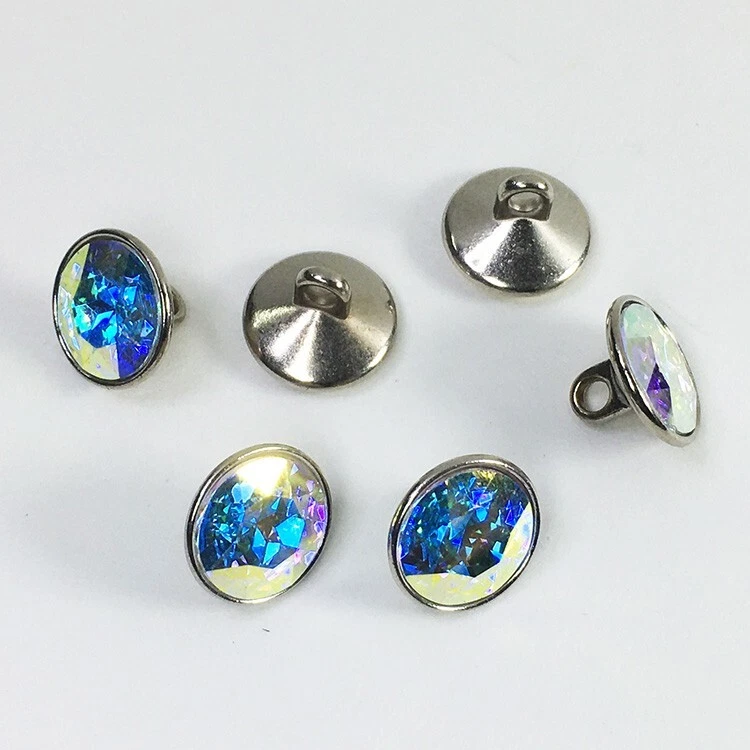 11mm Czech Crystal Rhinestone Button Shank by 6-pcs, Crystal AB/Silver, SP-3710 - Image 3 of 4
