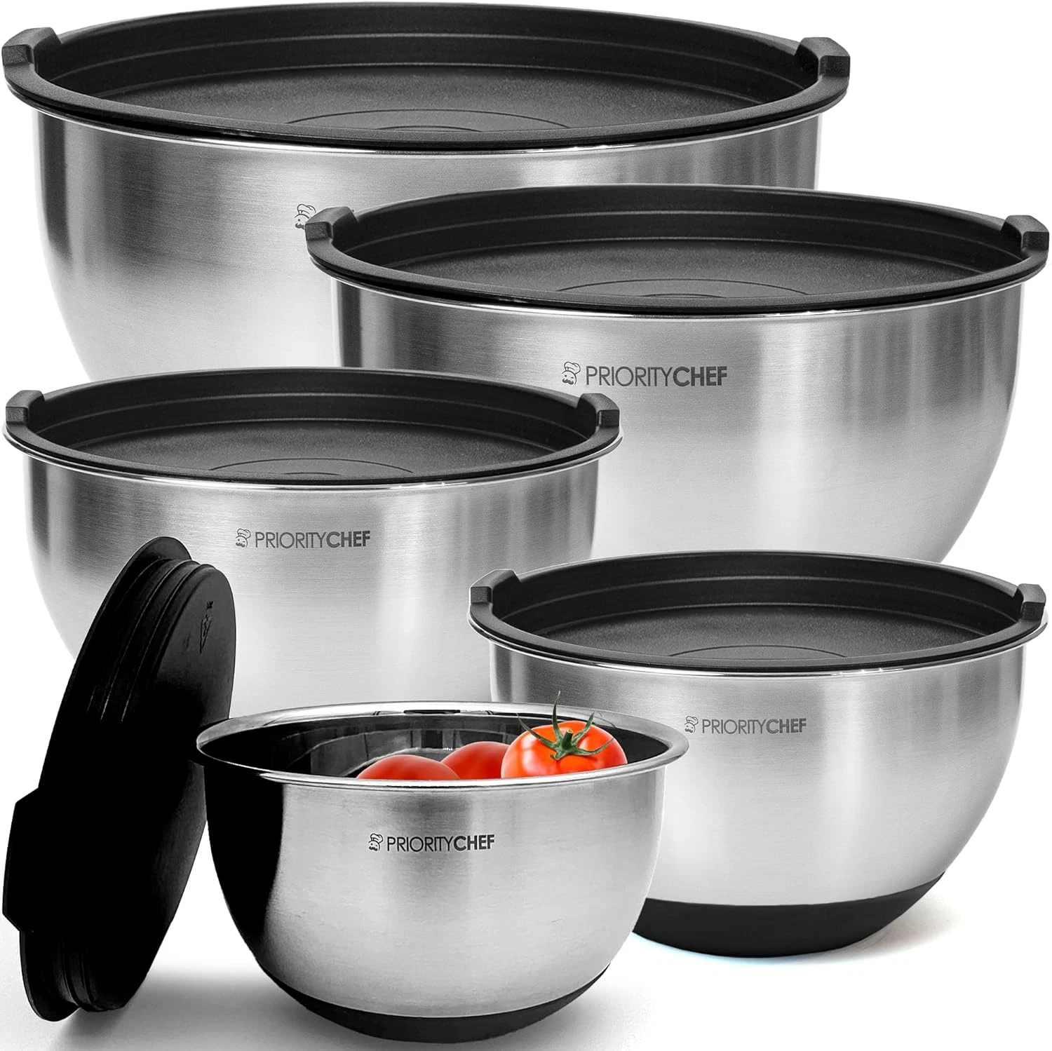 Premium Mixing Bowls with Lids Set, Airtight Lids, Thicker Stainless Steel, Non-