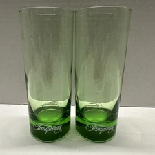Vintage Set Of 2 Green Tom Collins Tanqueray Highball Gin Drink Tumblers Glasses